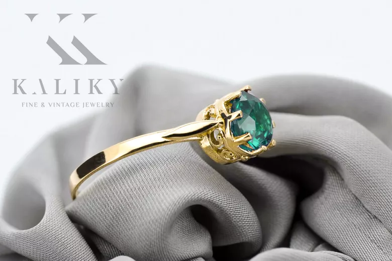 الزمرد 14 كارت من الذهب الأصفر خاتم حرف يدوية فينتاج vrc366y